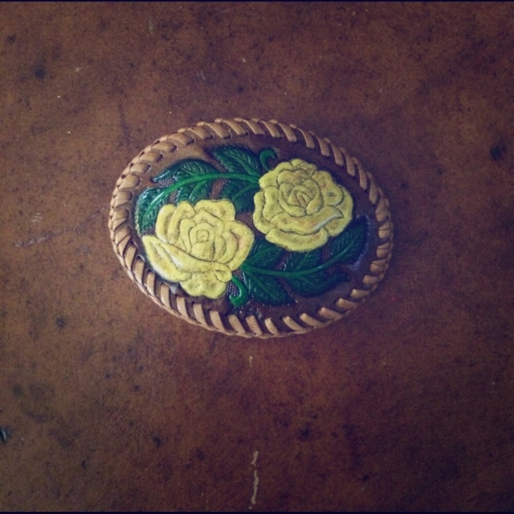 Tooled leather buckle